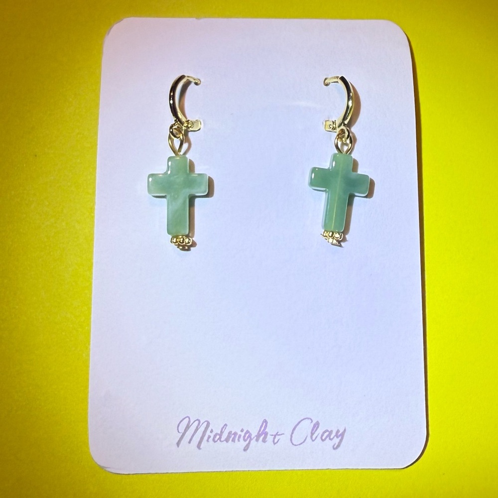 Green Cross Earrings